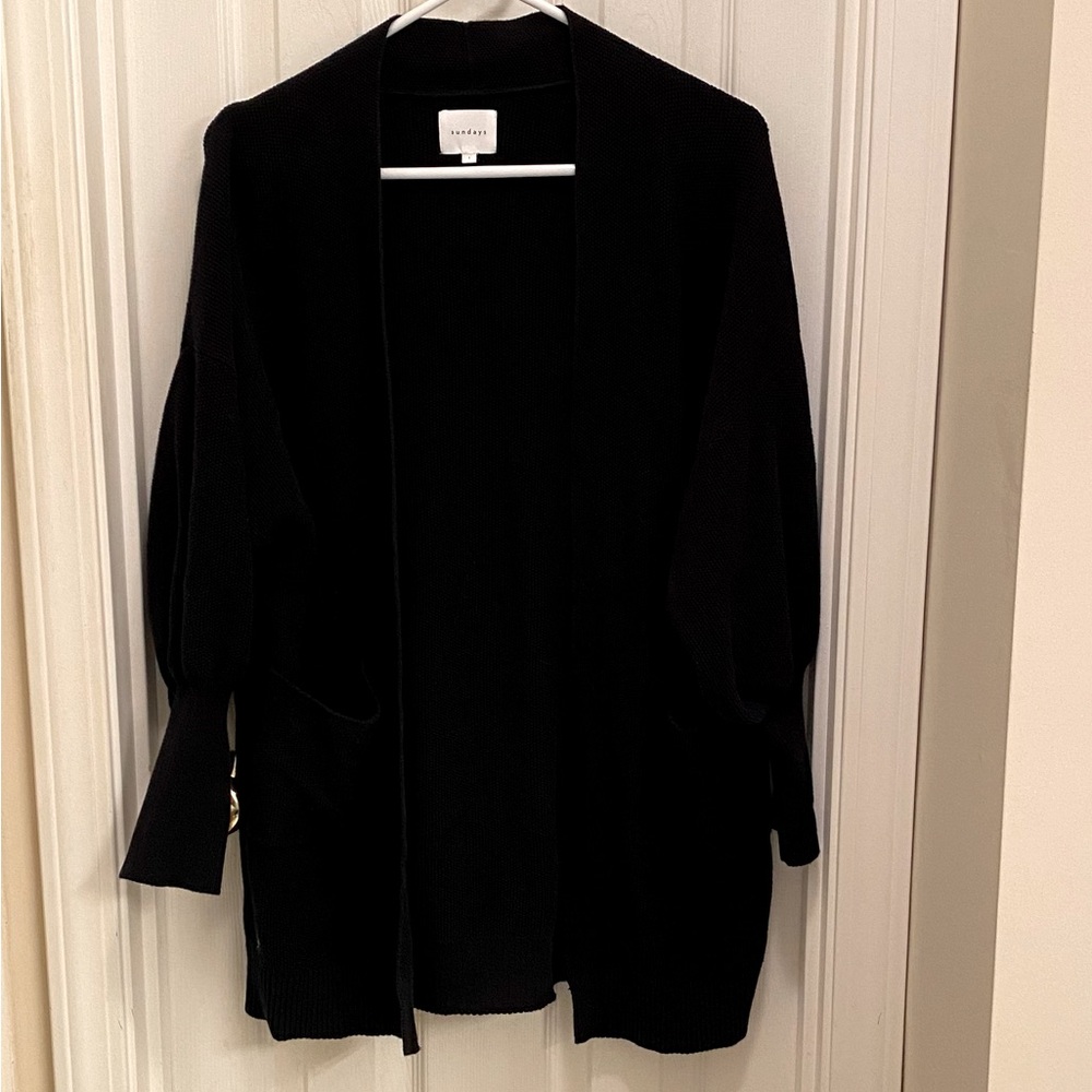 We Are Sundays cotton open front cardigan closet staple balloon sleeves cozy